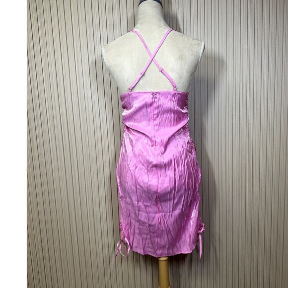 Noisy May Nmelin Satin Singlet Ruching Women's Dress in Fuchsia Pink Size M - Picture 3 of 10